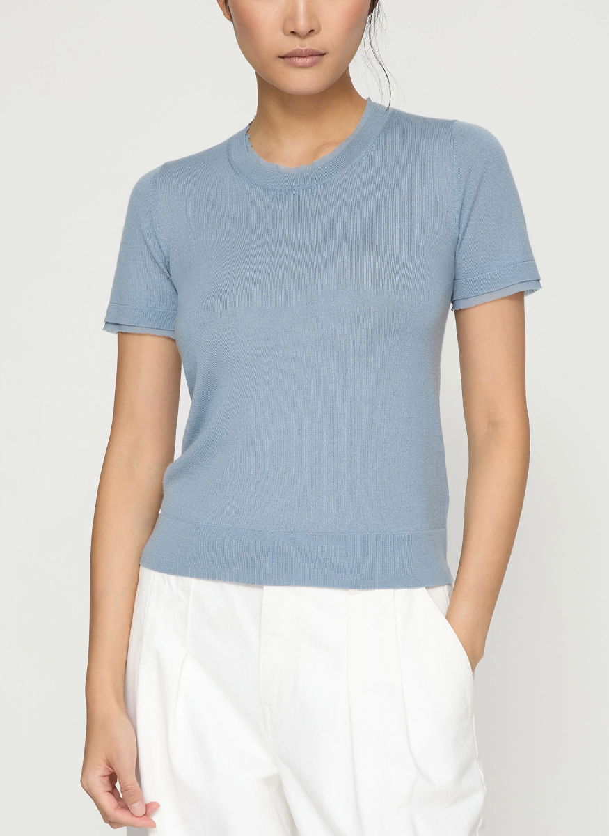 Round Neck Short Sleeve Sweater - Lafayette 148 New York