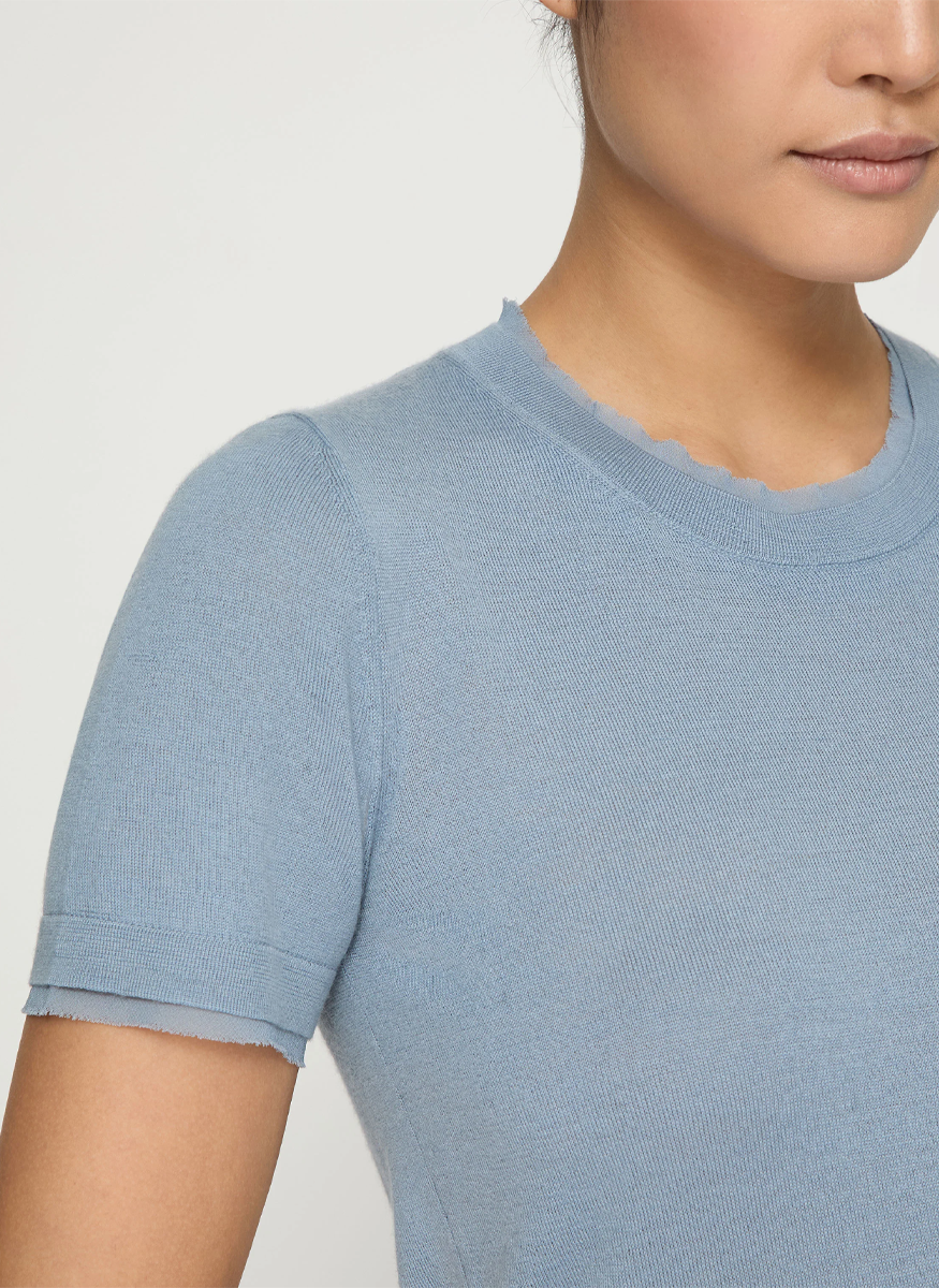 Round Neck Short Sleeve Sweater - Lafayette 148 New York