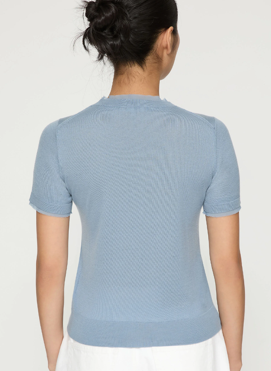 Round Neck Short Sleeve Sweater - Lafayette 148 New York