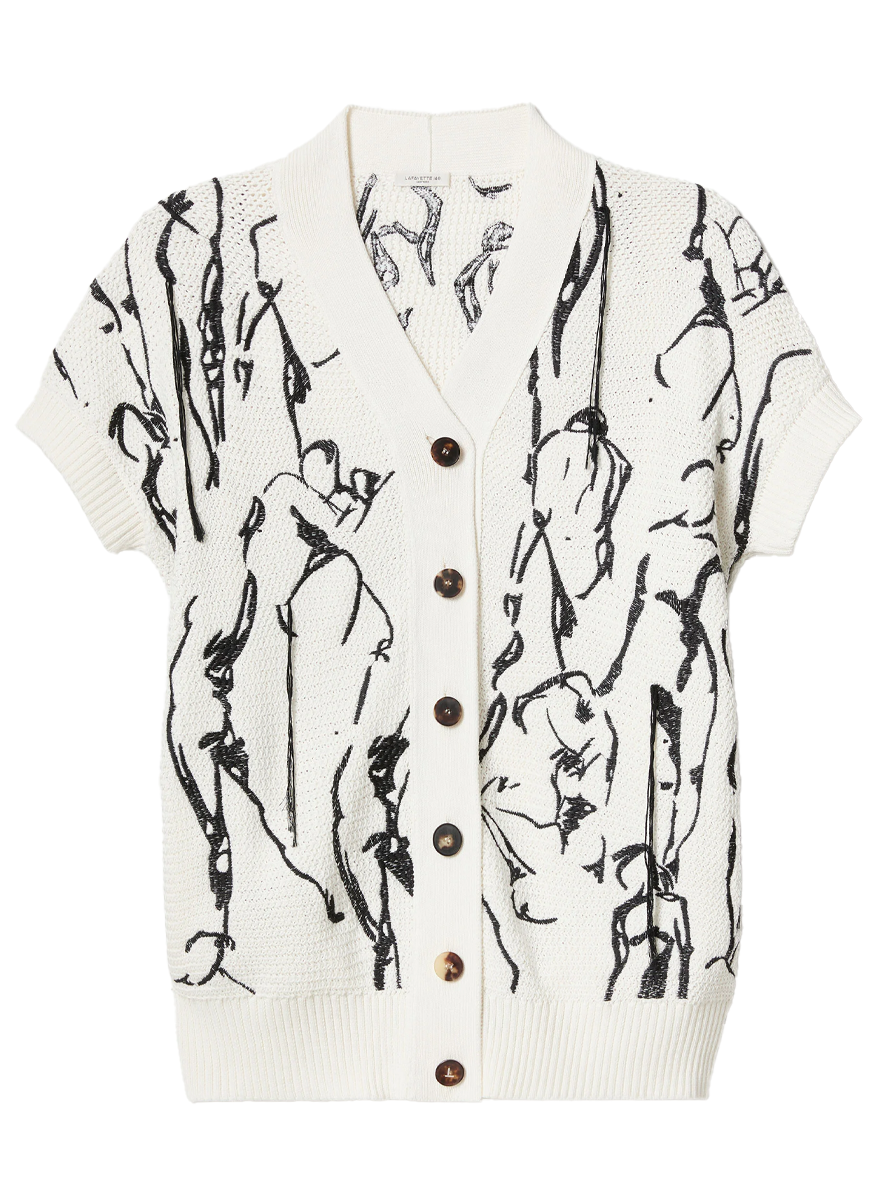 Cotton-Silk Tape Embroidered Buttoned Vest