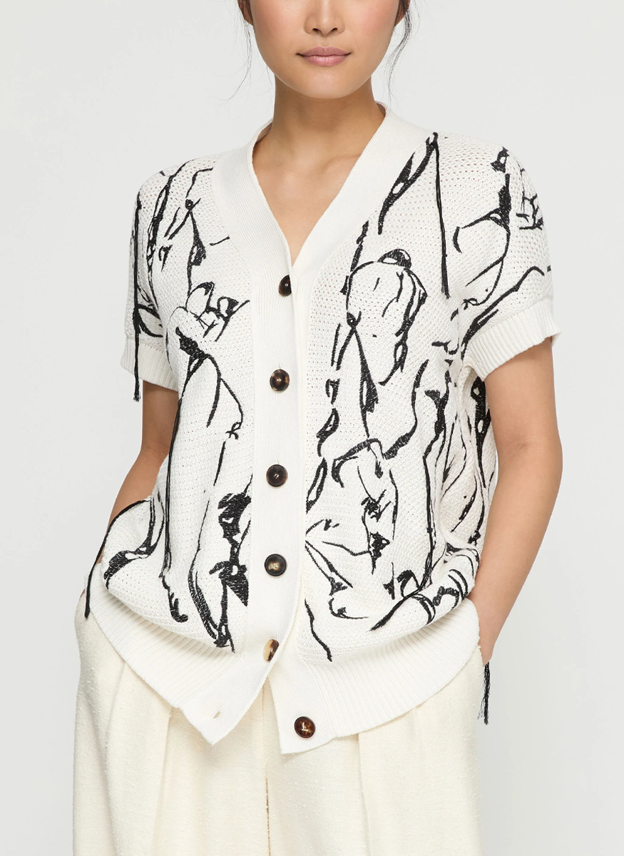 Cotton-Silk Tape Embroidered Buttoned Vest - Lafayette 148 New York