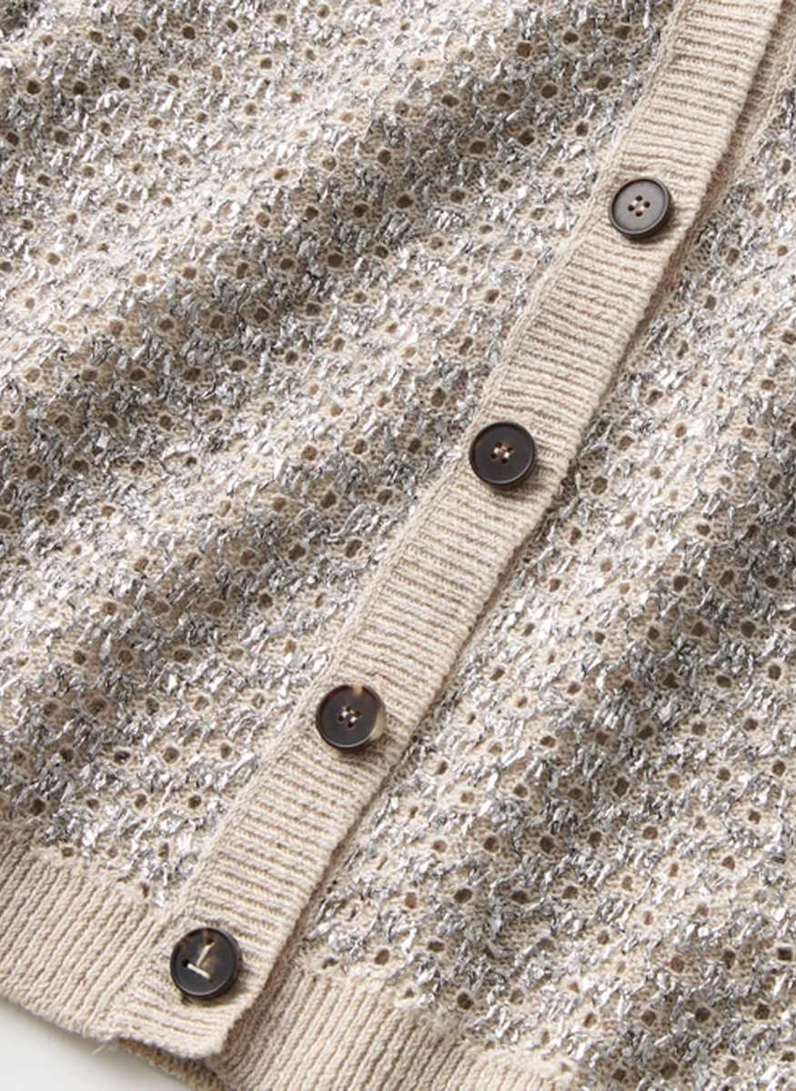 Metallic Linen-Silk Pointelle Cardigan - Lafayette 148 New York