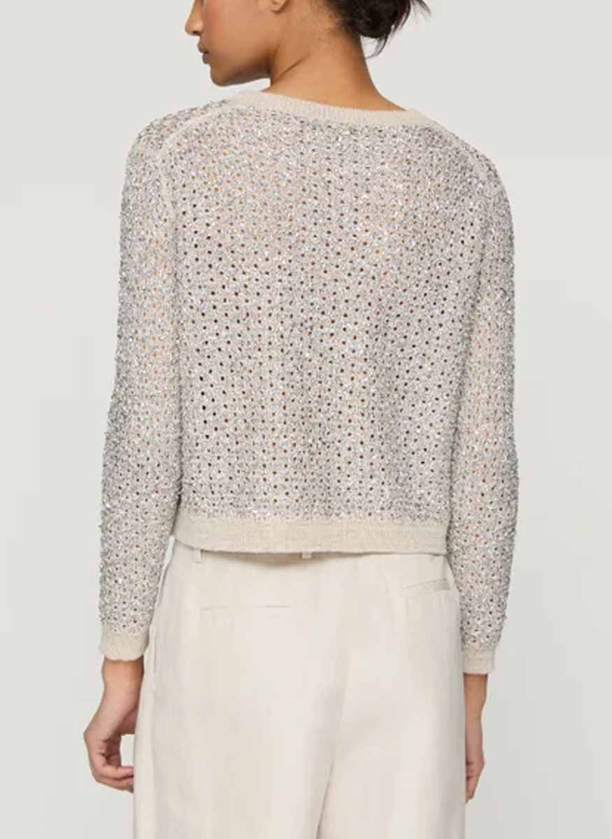 Metallic Linen-Silk Pointelle Cardigan - Lafayette 148 New York