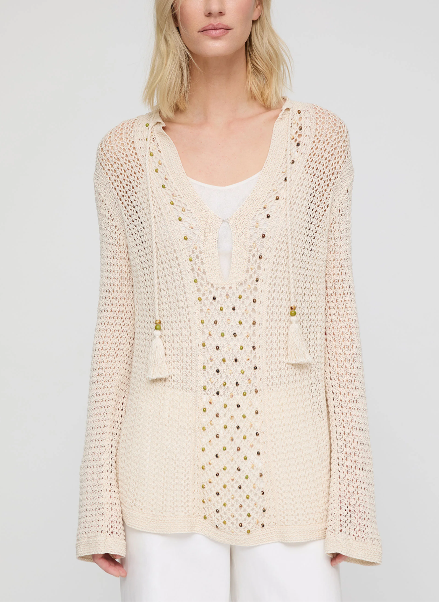Hand Beaded Cotton Open Knit Tunic - Lafayette 148 New York