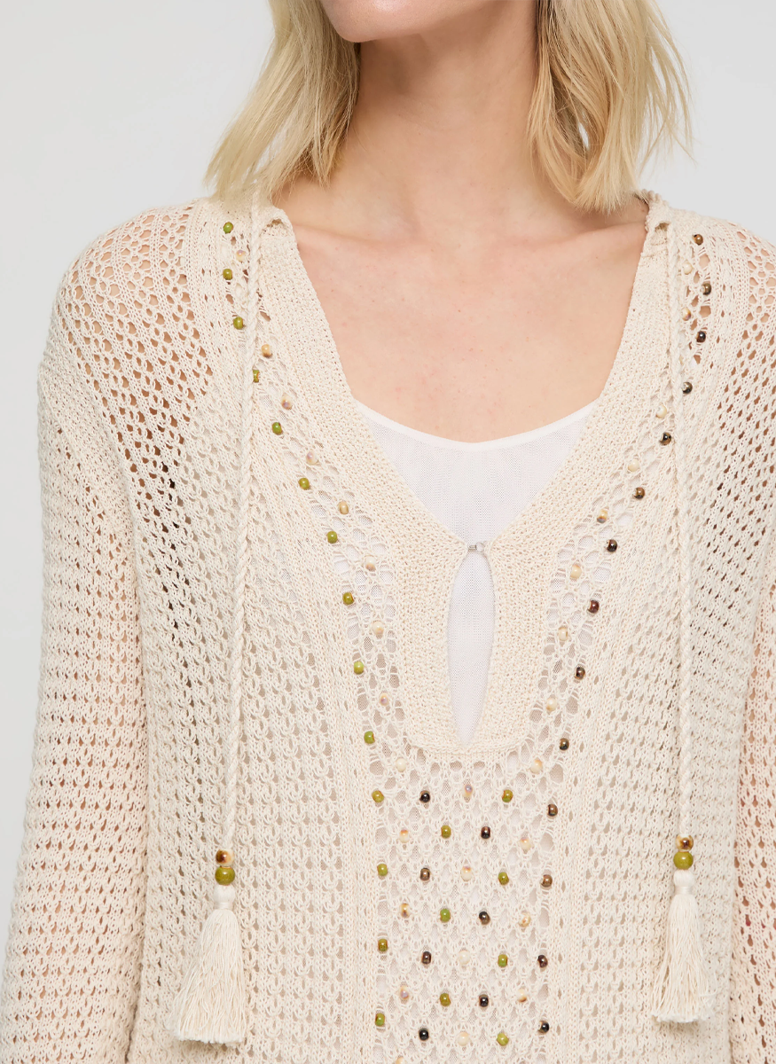 Hand Beaded Cotton Open Knit Tunic - Lafayette 148 New York