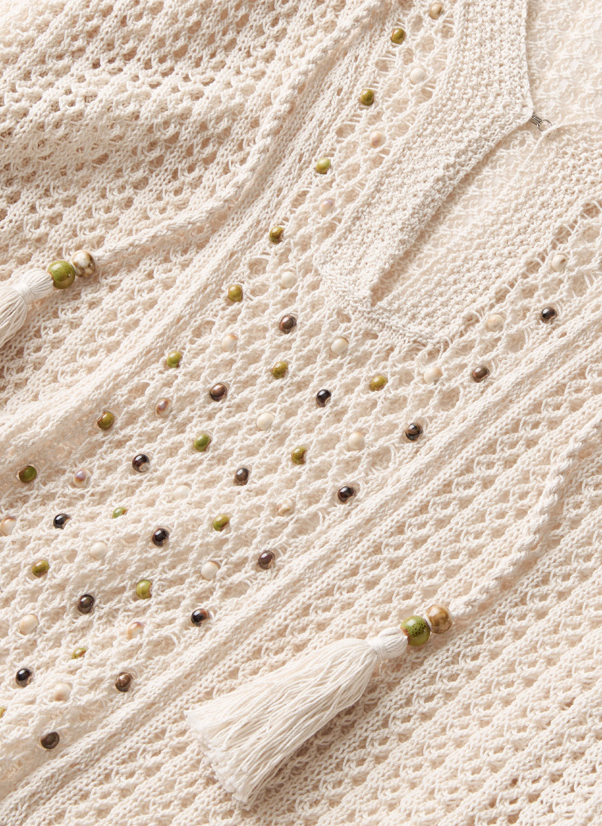 Hand Beaded Cotton Open Knit Tunic - Lafayette 148 New York