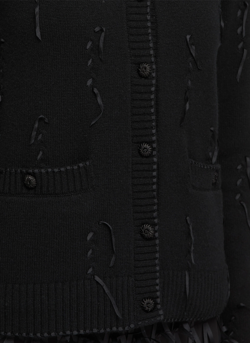 Hand Embellished Ribbon Cashmere Cardigan - Lafayette 148 New York