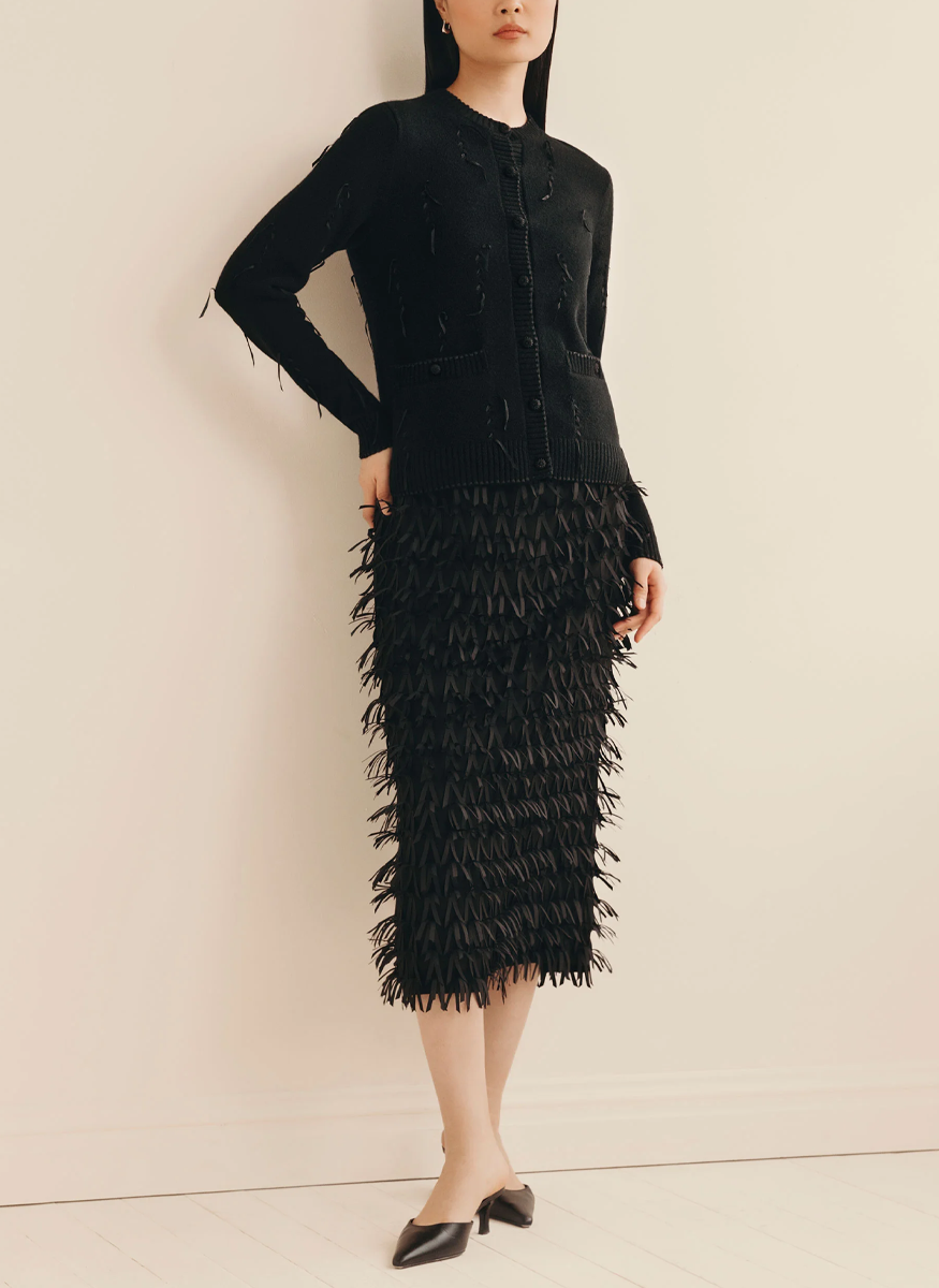 Hand Embellished Ribbon Cashmere Cardigan - Lafayette 148 New York