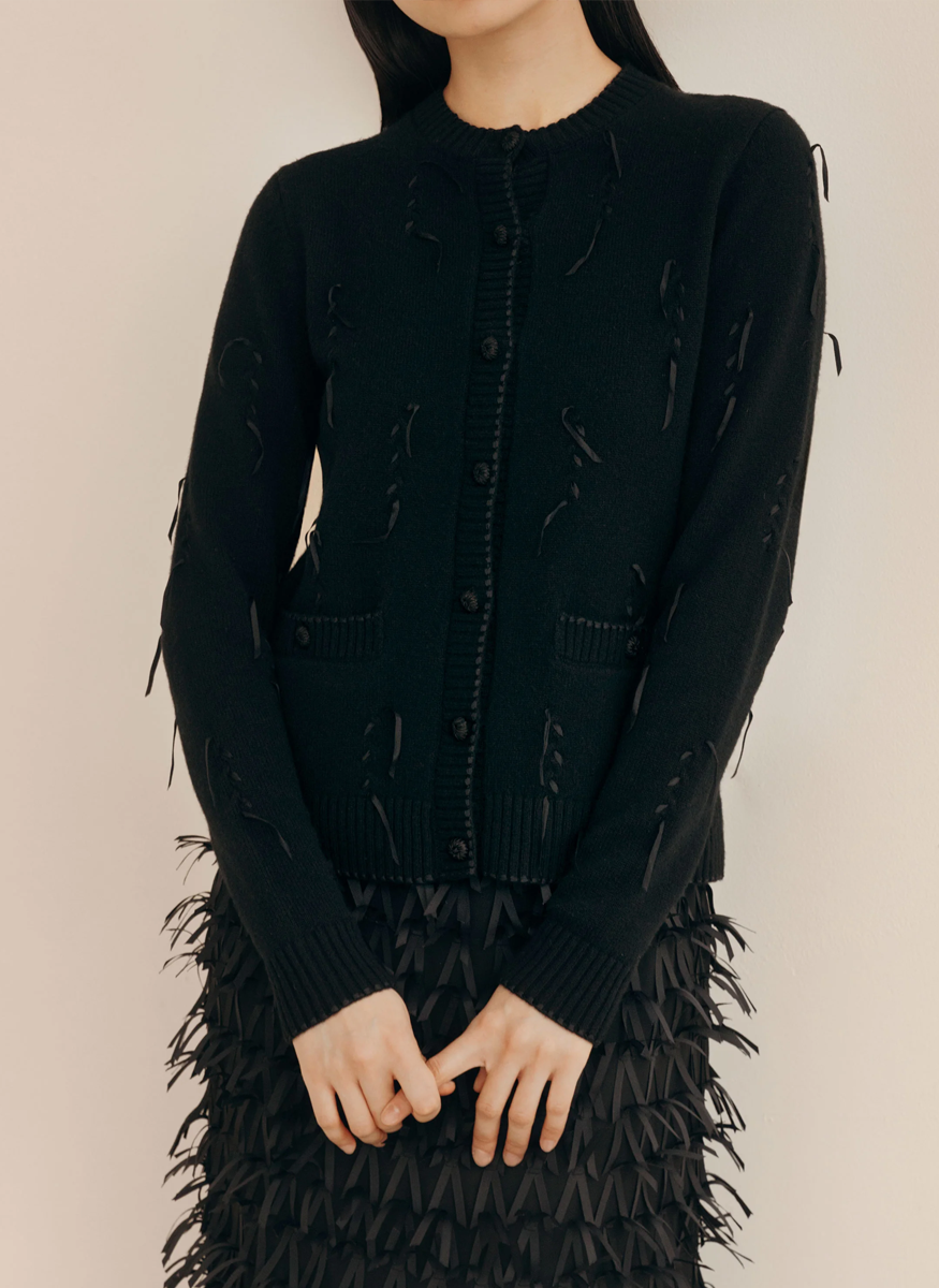 Hand Embellished Ribbon Cashmere Cardigan - Lafayette 148 New York