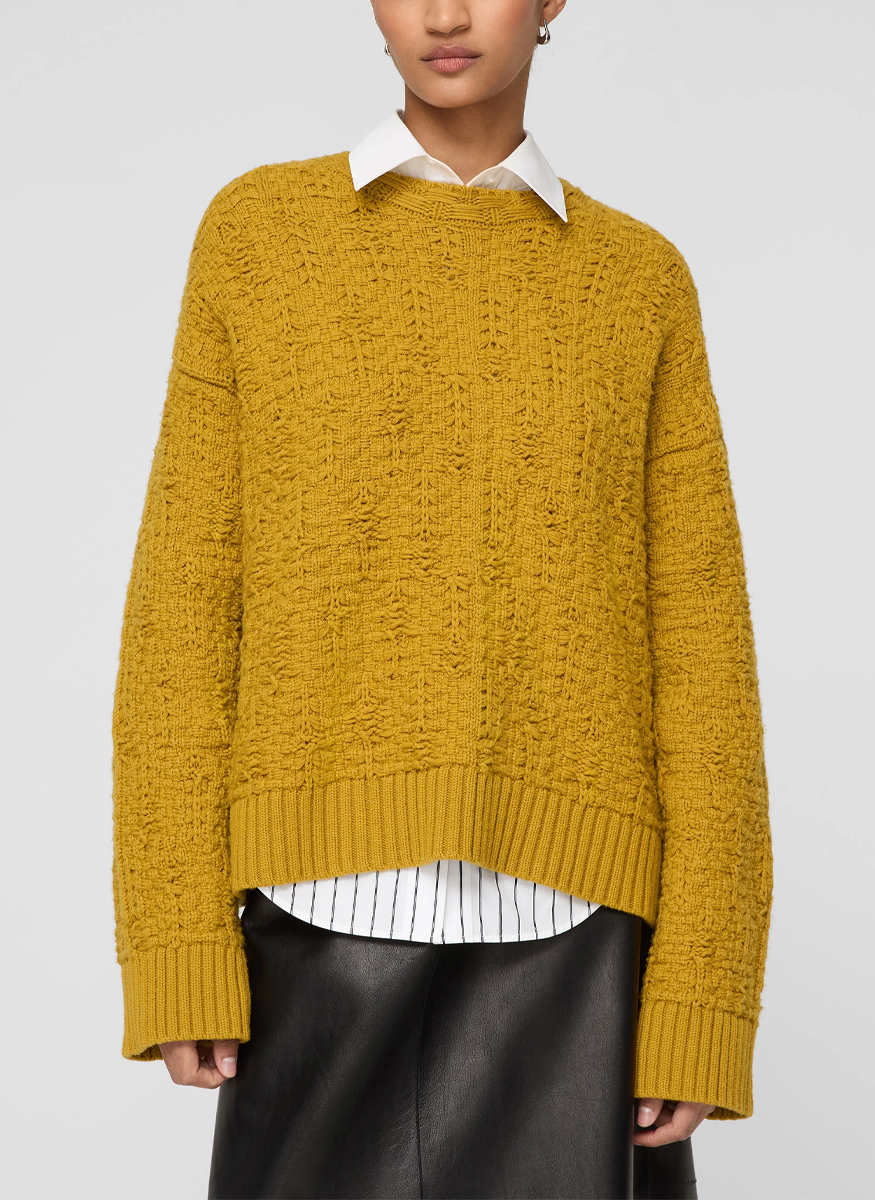 Wool-Cashmere Textured Stitch Crewneck Sweater - Lafayette 148 New York
