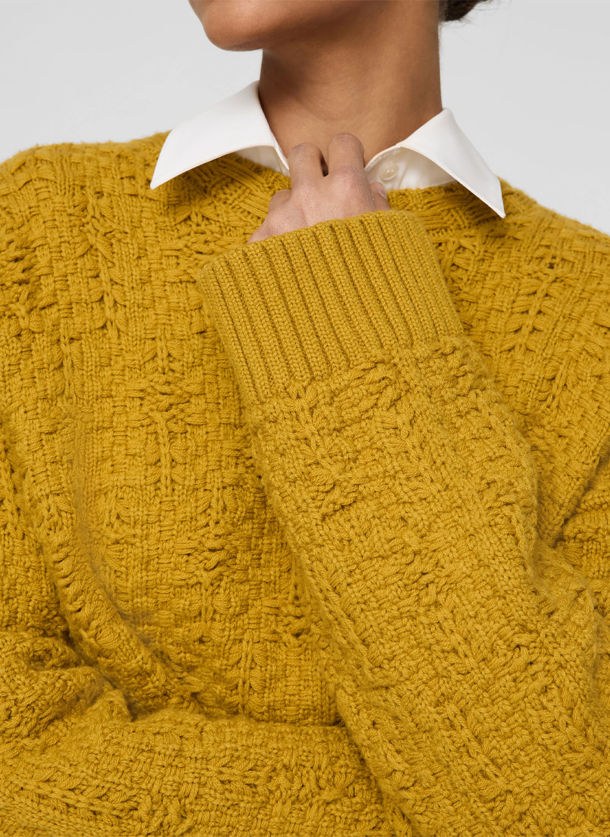 Wool-Cashmere Textured Stitch Crewneck Sweater - Lafayette 148 New York