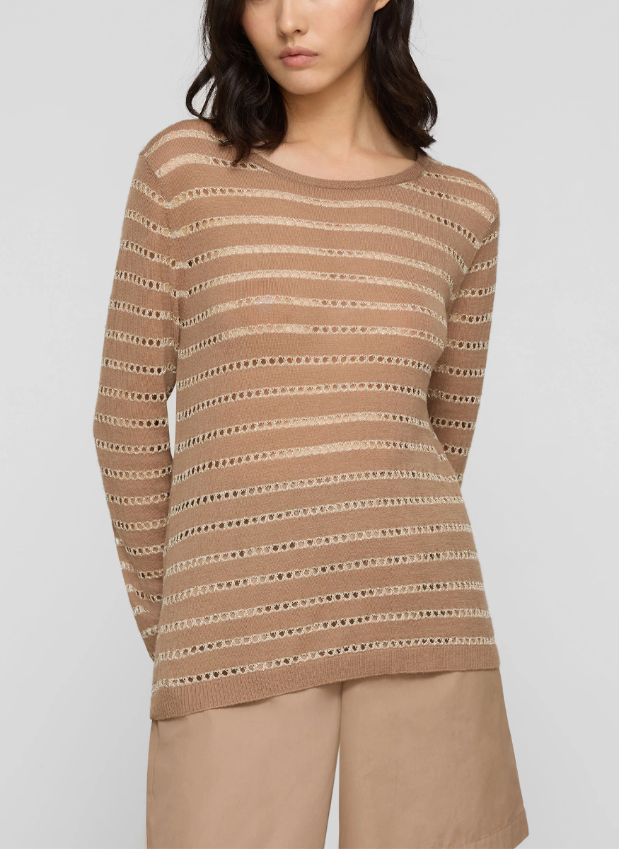 Metallic Stripe Fine Gauge Cashmere Sweater - Lafayette 148 New York
