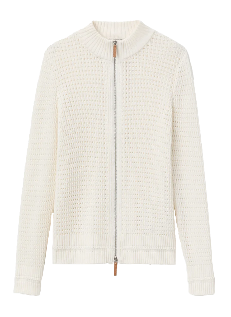Cotton-Linen Open Knit Bomber Cardigan
