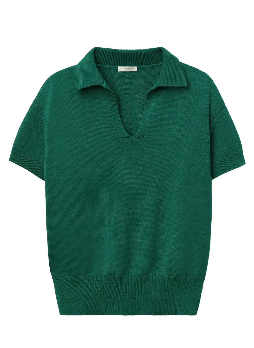 Cotton-Silk Short Sleeve Polo Sweater in Grass - Lafayette 148 New York