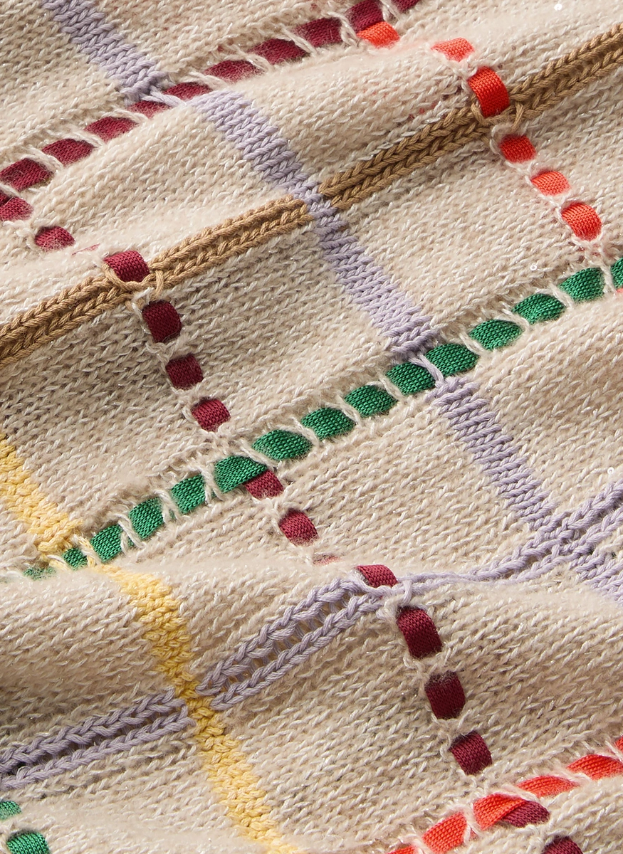 Cashmere Grid Hand Fringed Sweater - Lafayette 148 New York