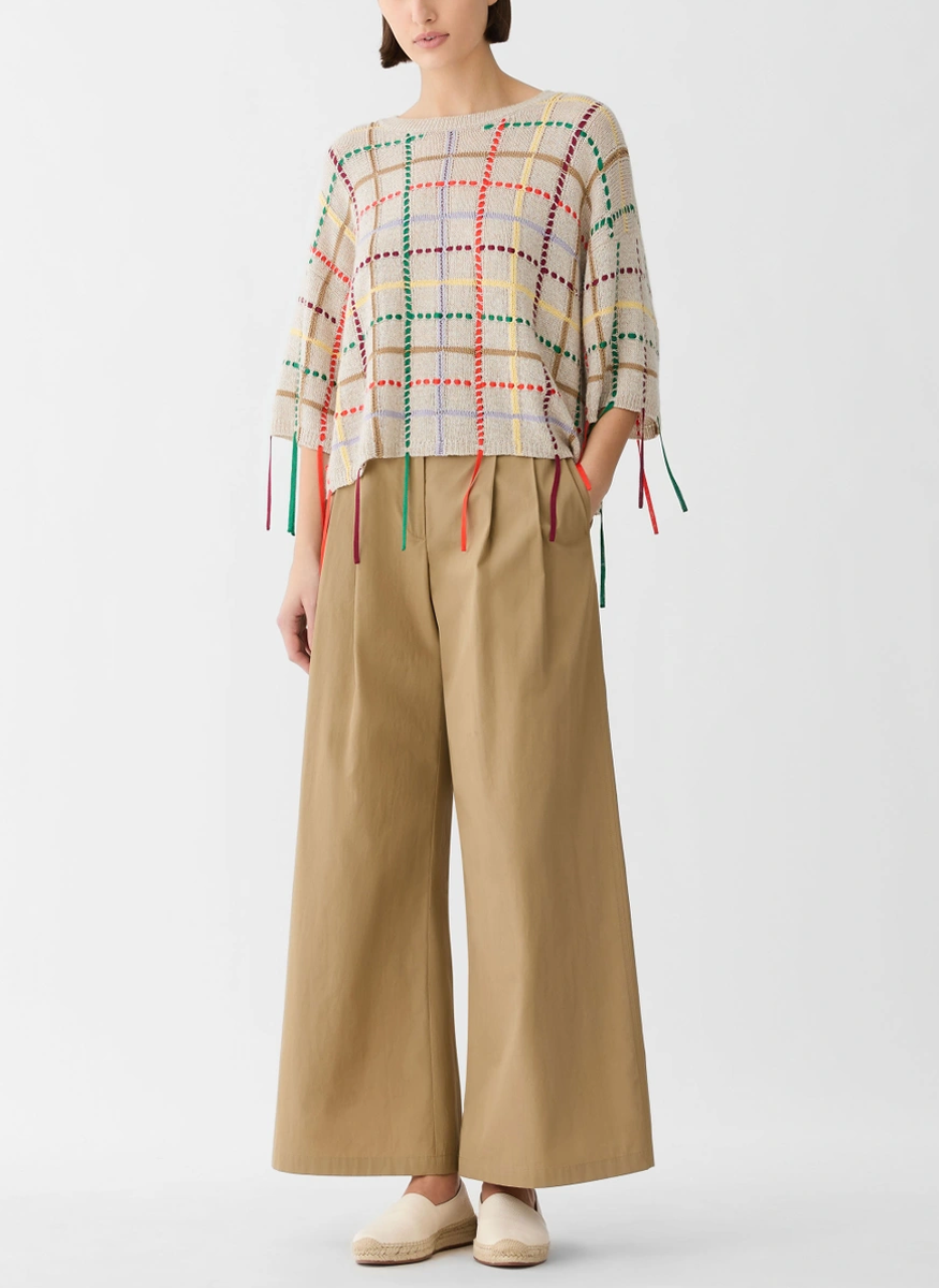 Cashmere Grid Hand Fringed Sweater - Lafayette 148 New York