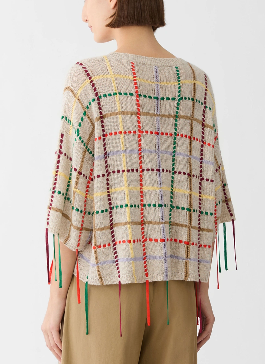 Cashmere Grid Hand Fringed Sweater - Lafayette 148 New York