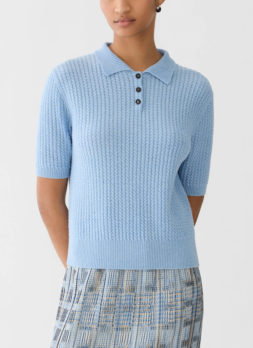 Cashmere Cable Knit Polo T-Shirt - Lafayette 148 New York