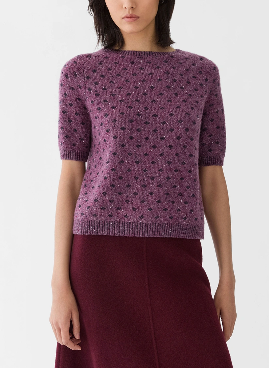 Polka Dot Jacquard Cashmere Donegal Short Sleeve Sweater - Lafayette 148 New York