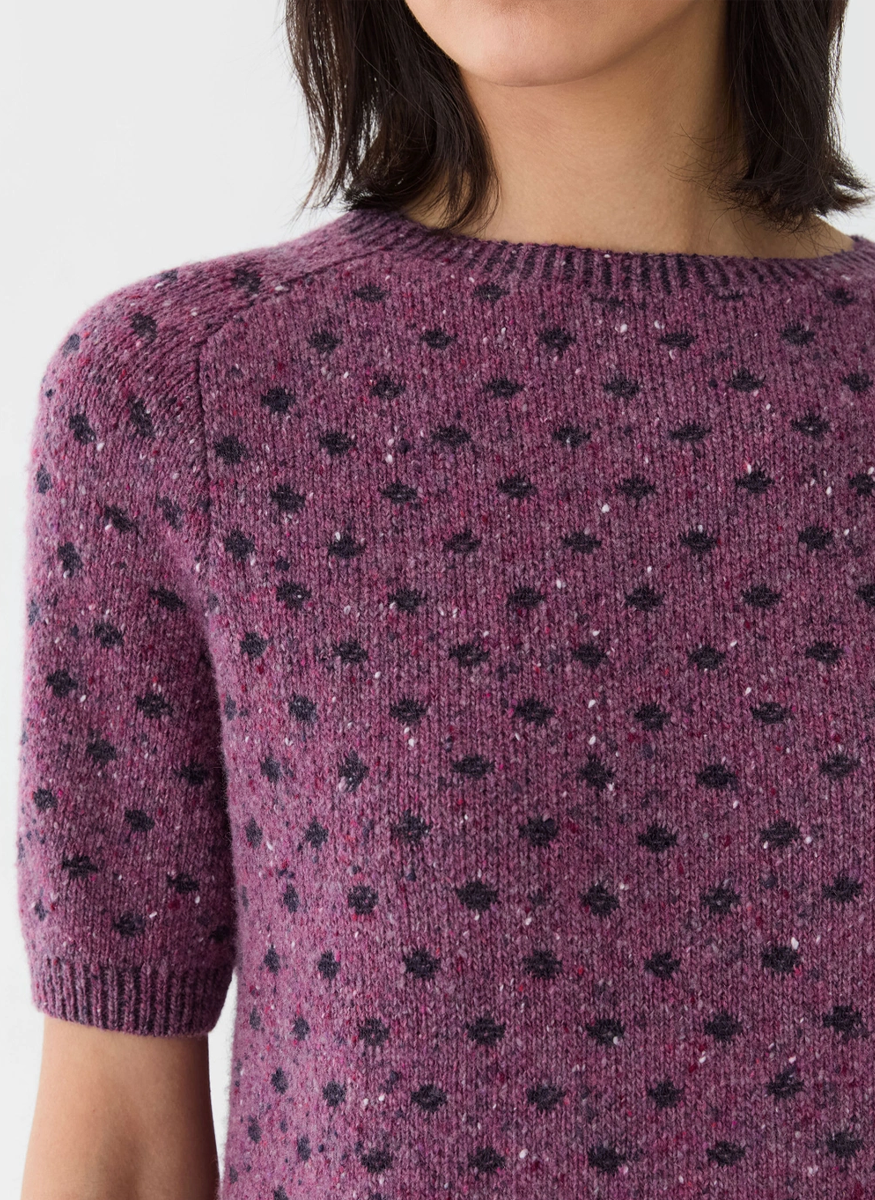 Polka Dot Jacquard Cashmere Donegal Short Sleeve Sweater - Lafayette 148 New York