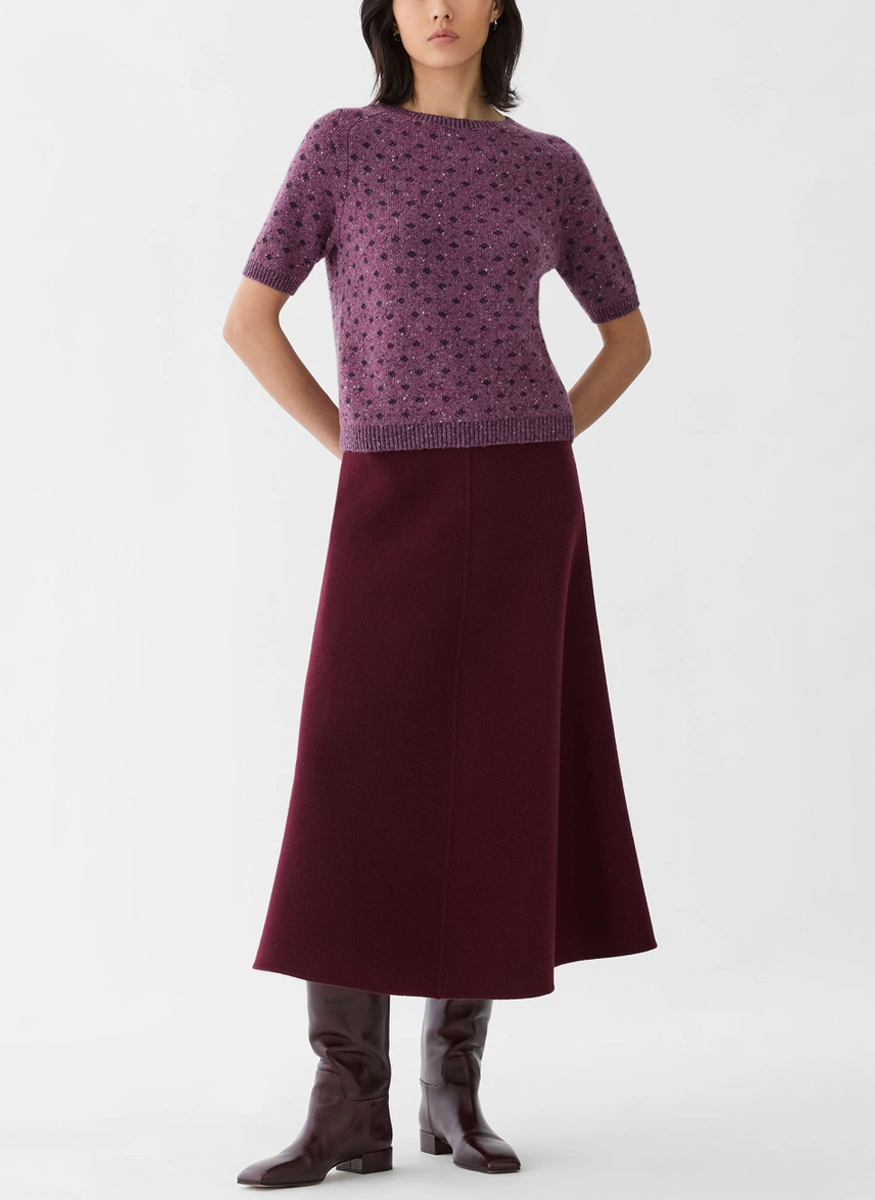 Polka Dot Jacquard Cashmere Donegal Short Sleeve Sweater - Lafayette 148 New York