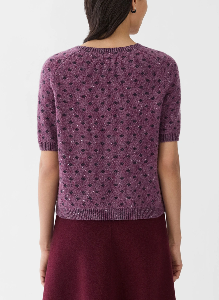 Polka Dot Jacquard Cashmere Donegal Short Sleeve Sweater - Lafayette 148 New York
