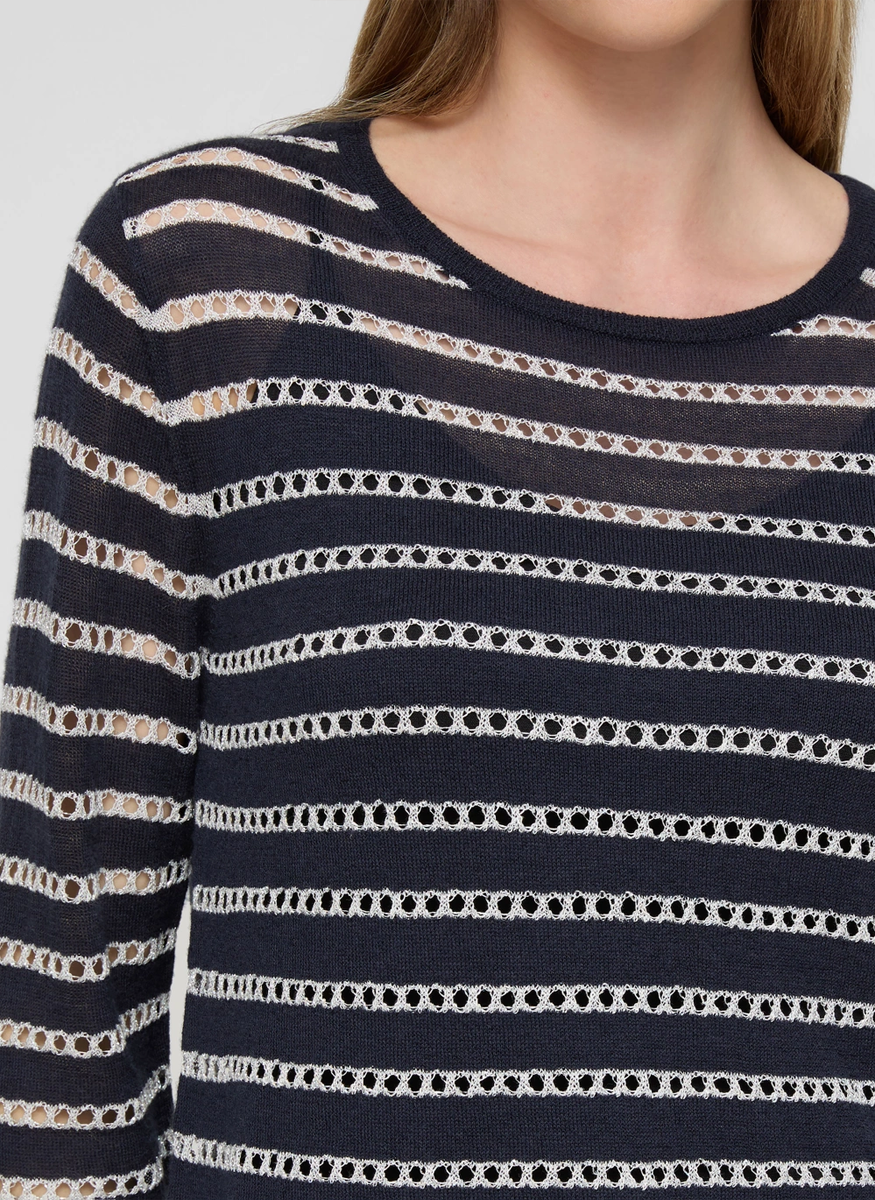 Metallic Stripe Fine Gauge Cashmere Sweater - Lafayette 148 New York