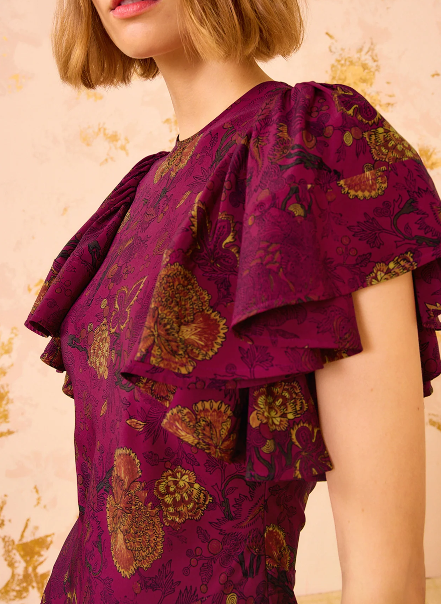 Mariam Silk Bias Cut Flutter Sleeve Dress - Ulla Johnson