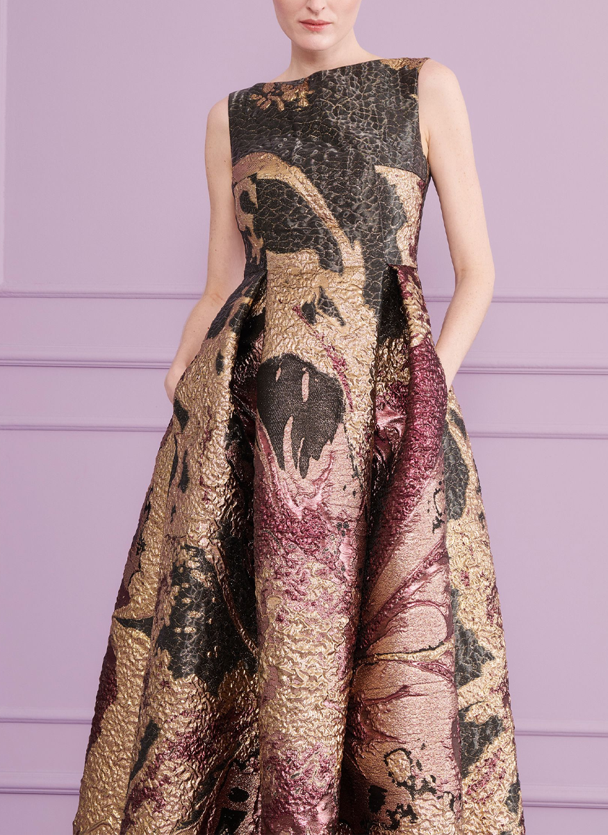 Evening Gown in Bronze Magnolia Jacquard - Talbot Runhof