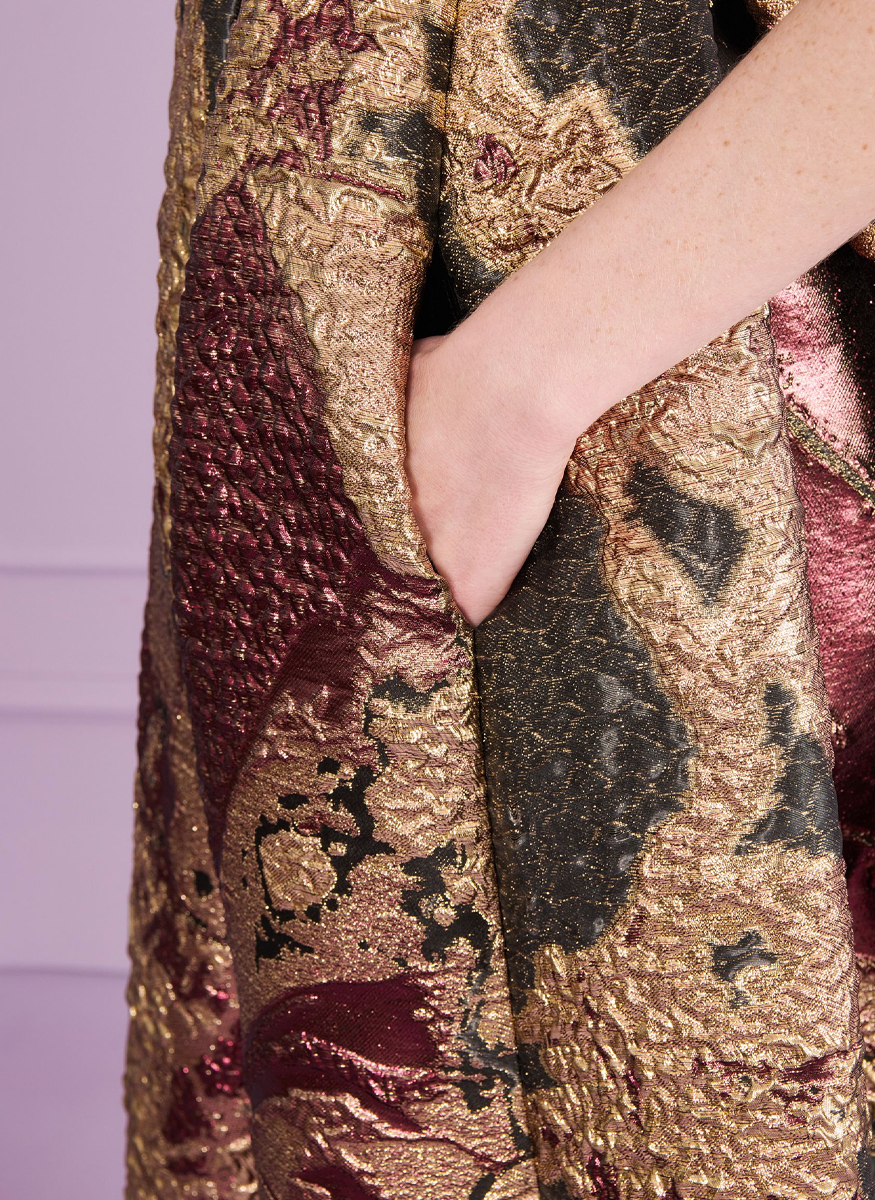 Evening Gown in Bronze Magnolia Jacquard - Talbot Runhof