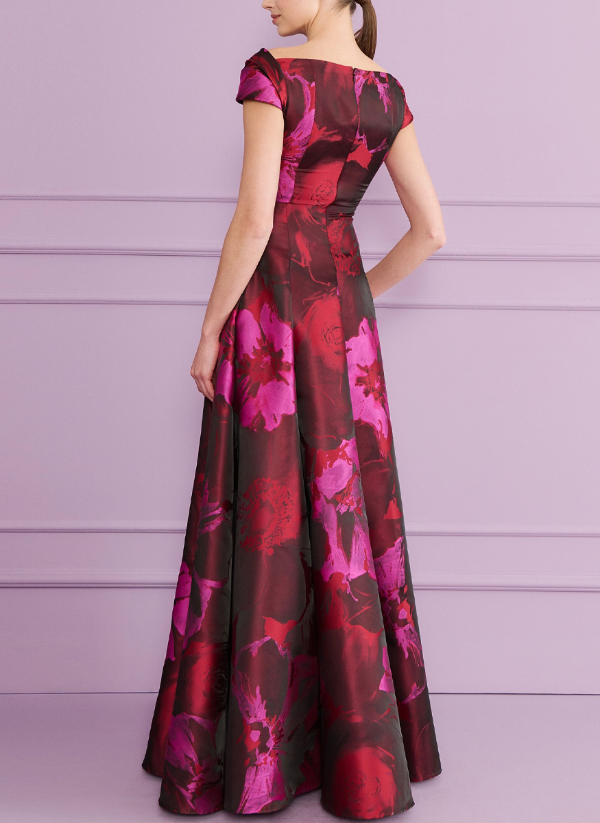 Evening Gown in Hibiscus Jacquard