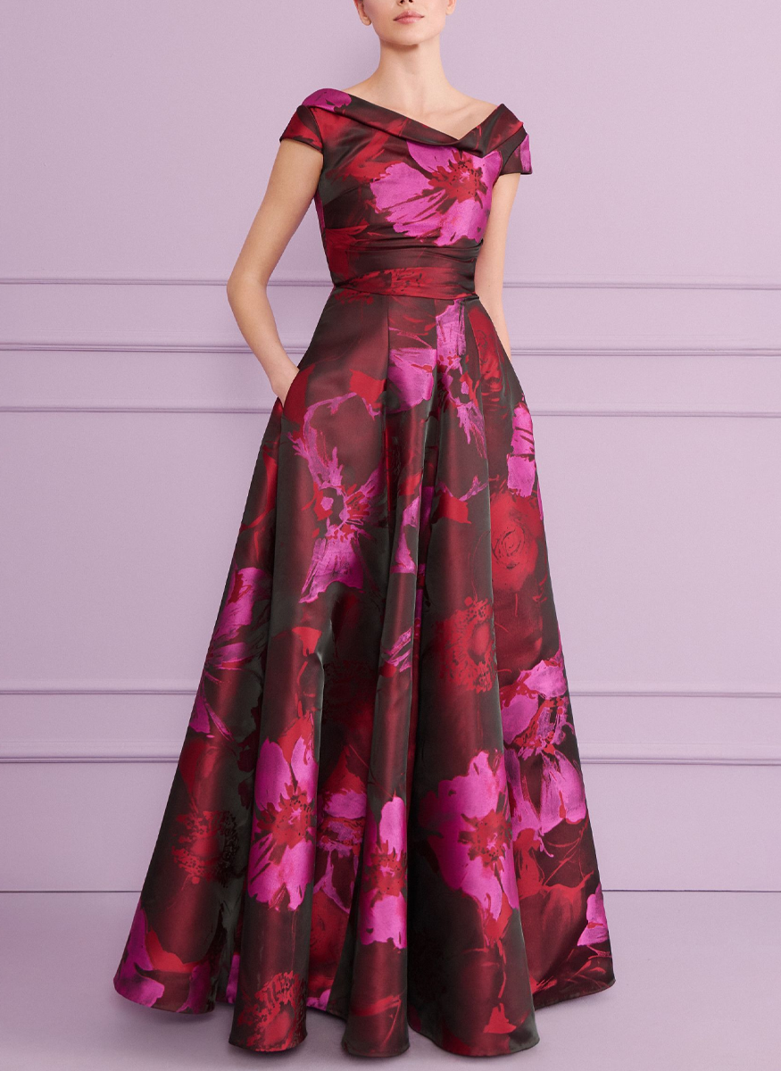 Evening Gown in Hibiscus Jacquard