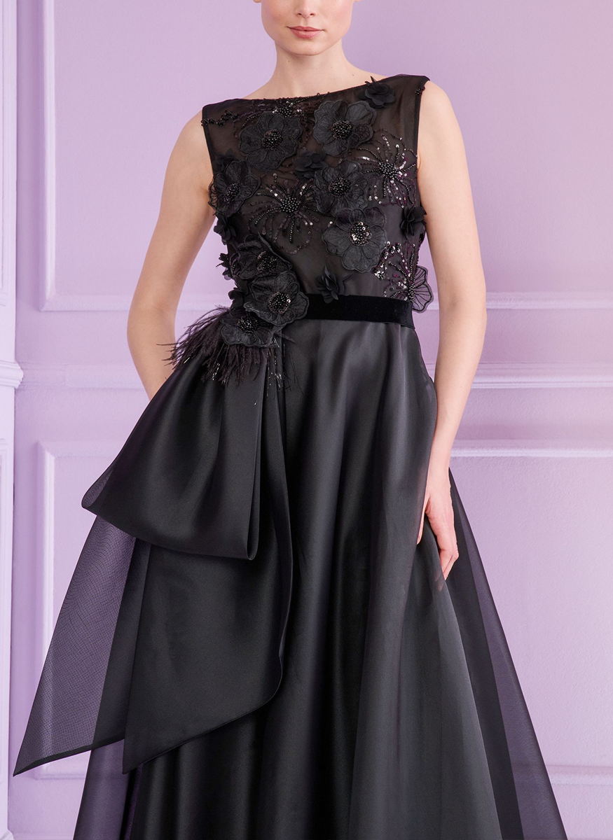 Floral Embroidered Bodice Organza Gown - Talbot Runhof