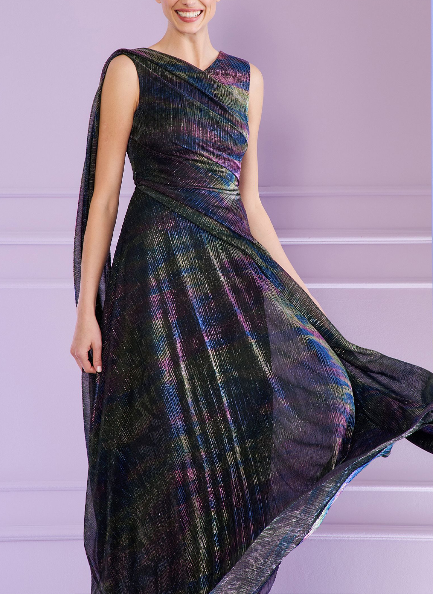 Mystery Metallic Voile Sleeveless Gown - Talbot Runhof