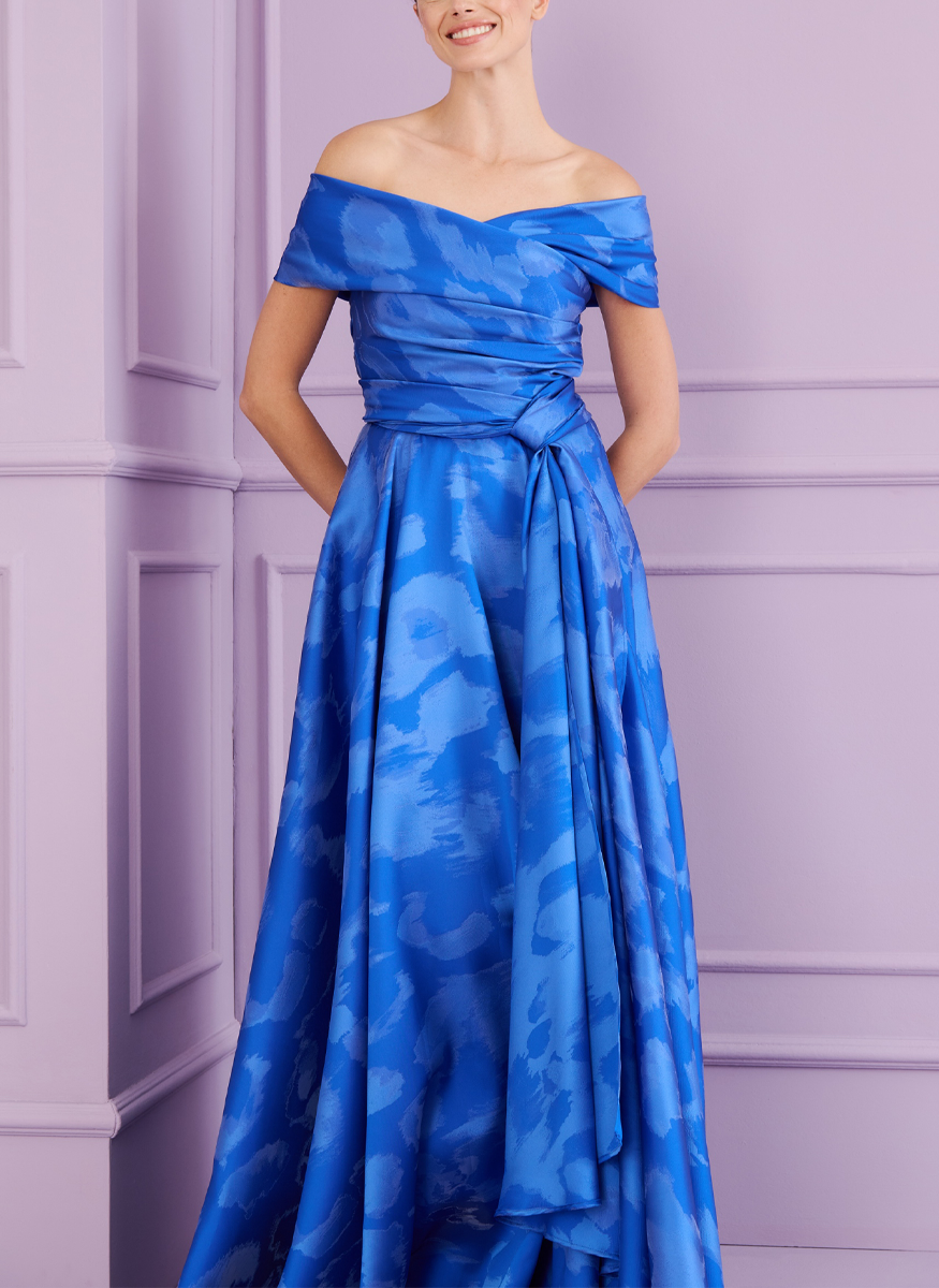 Soft Jacquard Off the Shoulder Gown - Talbot Runhof