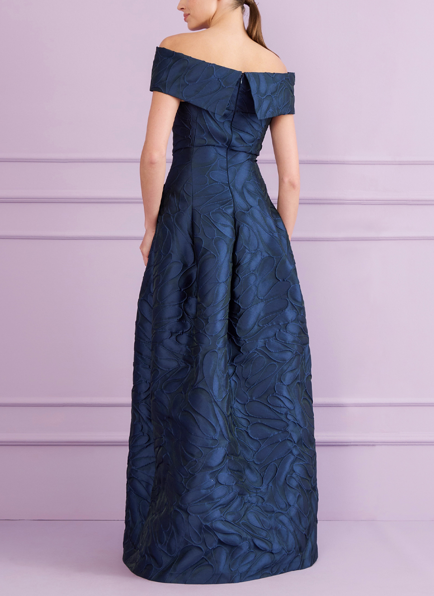 Honeydrop Jacquard Off the Shoulder Gown US14 / NAVY Honeydrop Jacquard Off the Shoulder Gown US14 / NAVY