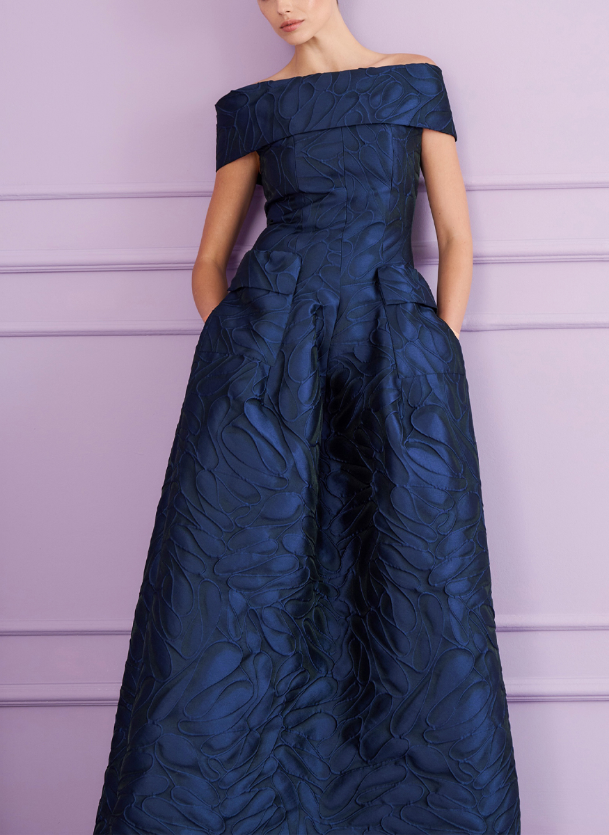 Honeydrop Jacquard Off the Shoulder Gown - Talbot Runhof