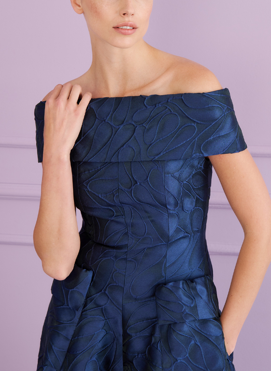 Honeydrop Jacquard Off the Shoulder Gown - Talbot Runhof