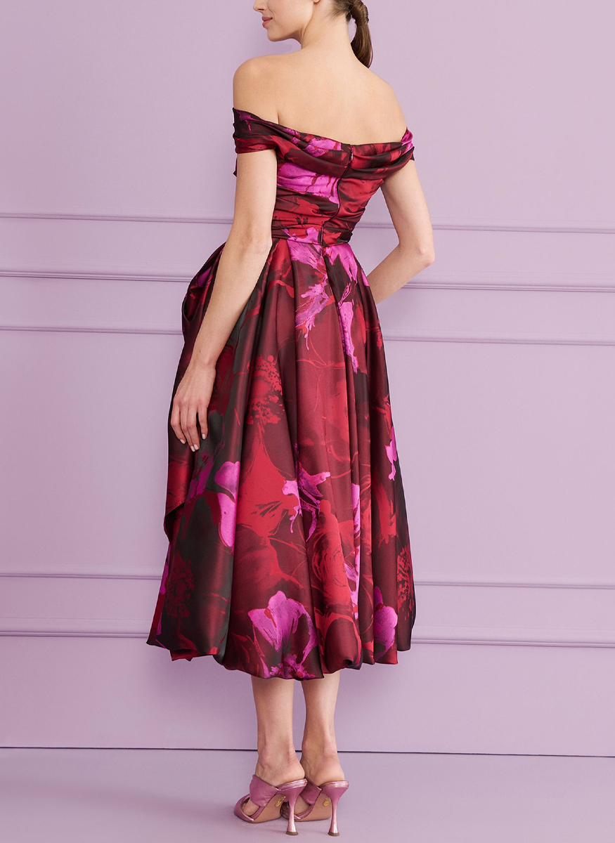 Cocktail Midi Dress in Hibiscus Jacquard - Talbot Runhof
