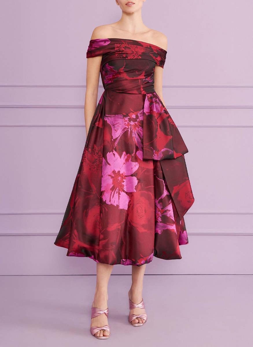 Cocktail Midi Dress in Hibiscus Jacquard - Talbot Runhof