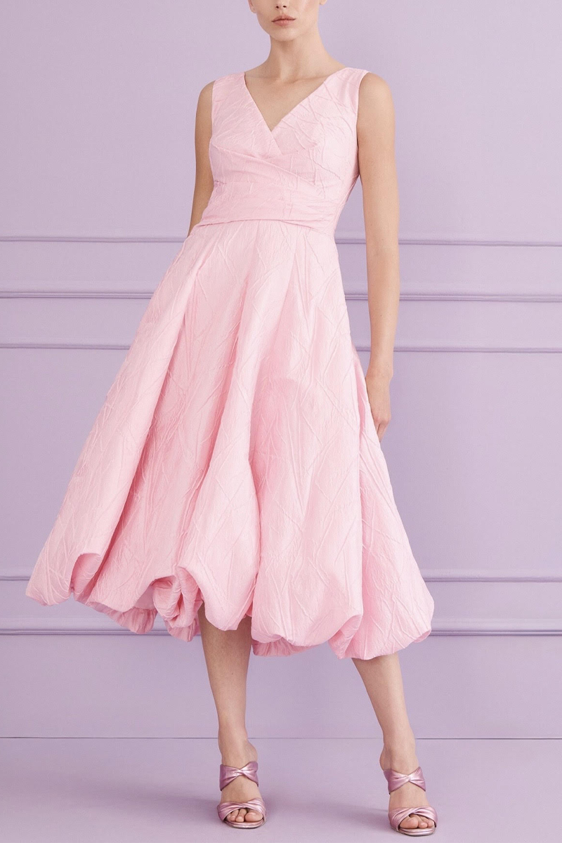 Nostalgy Mikado Jacquard V-Neck Dress