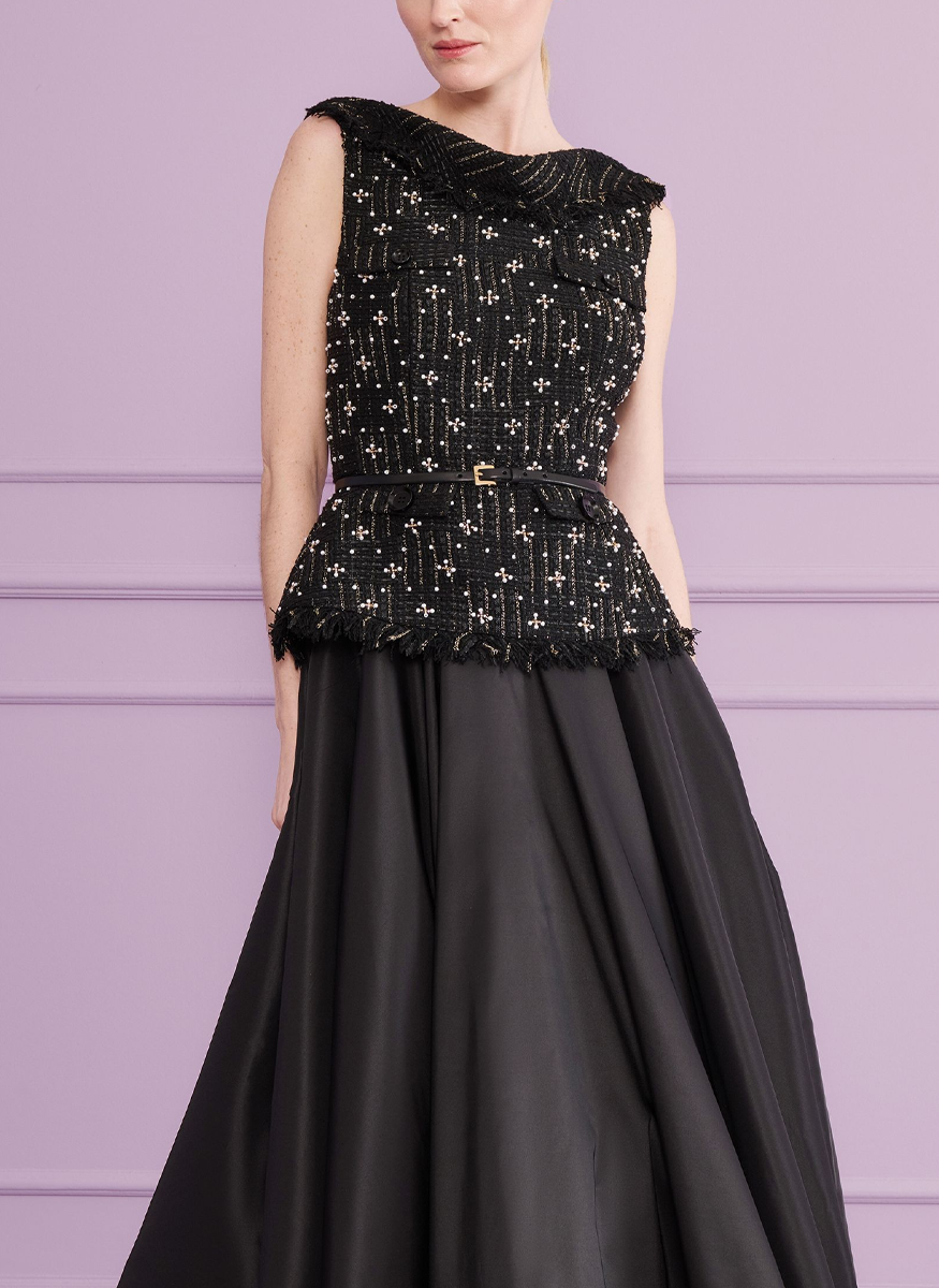 Midi Dress in Pearl Graphic Tweed - Talbot Runhof