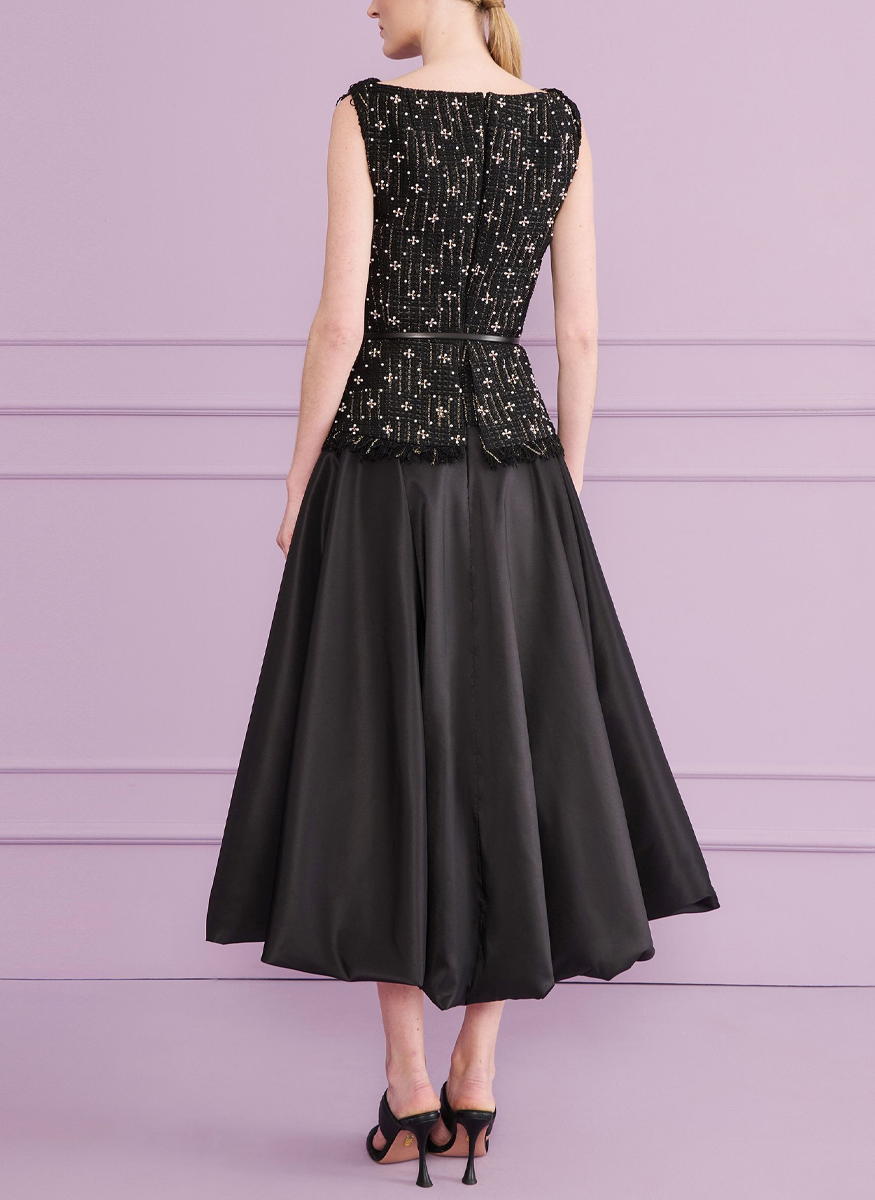 Midi Dress in Pearl Graphic Tweed - Talbot Runhof