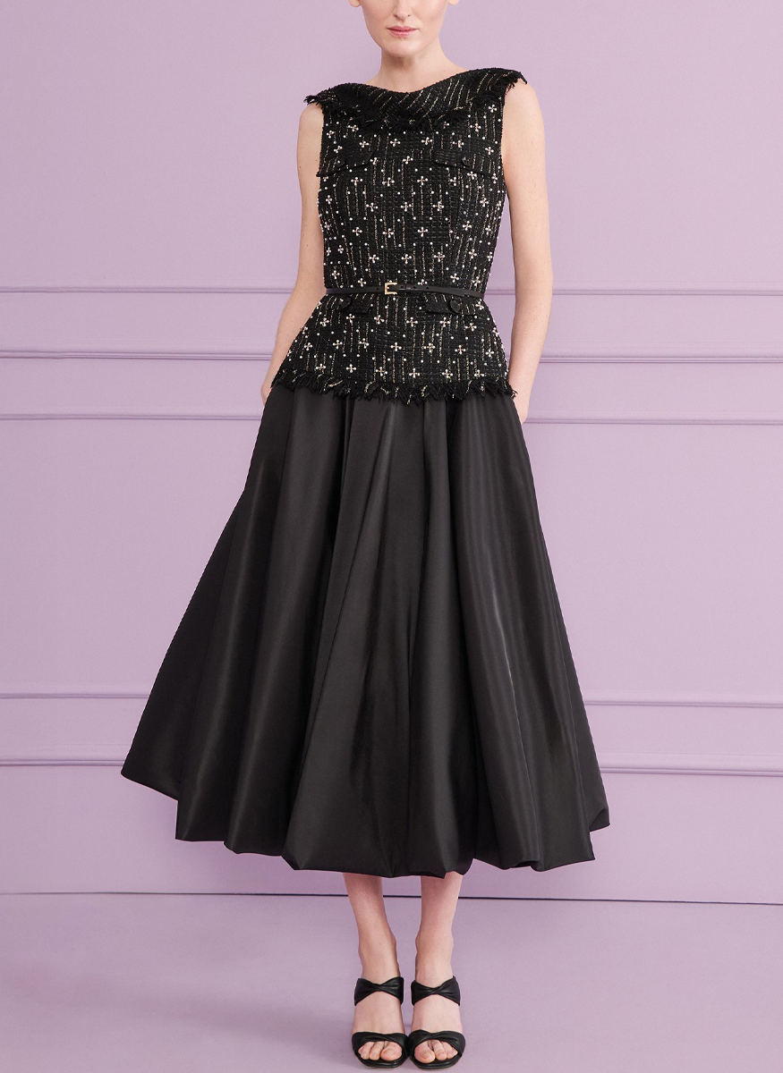 Midi Dress in Pearl Graphic Tweed - Talbot Runhof