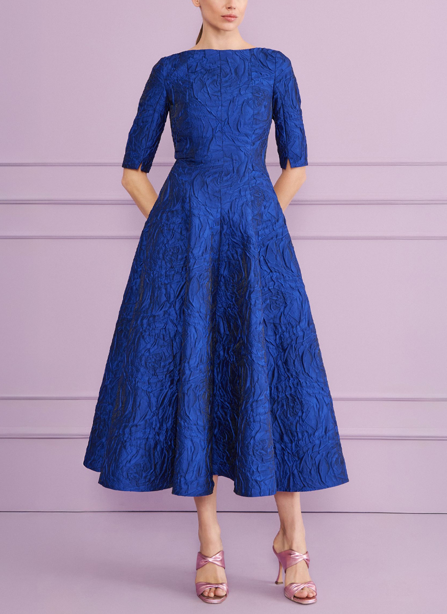 Midi Dress In Poiret Rose Jacquard - Talbot Runhof
