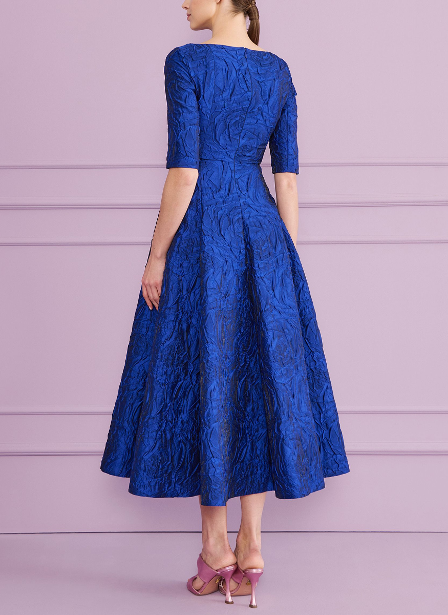 Midi Dress In Poiret Rose Jacquard - Talbot Runhof