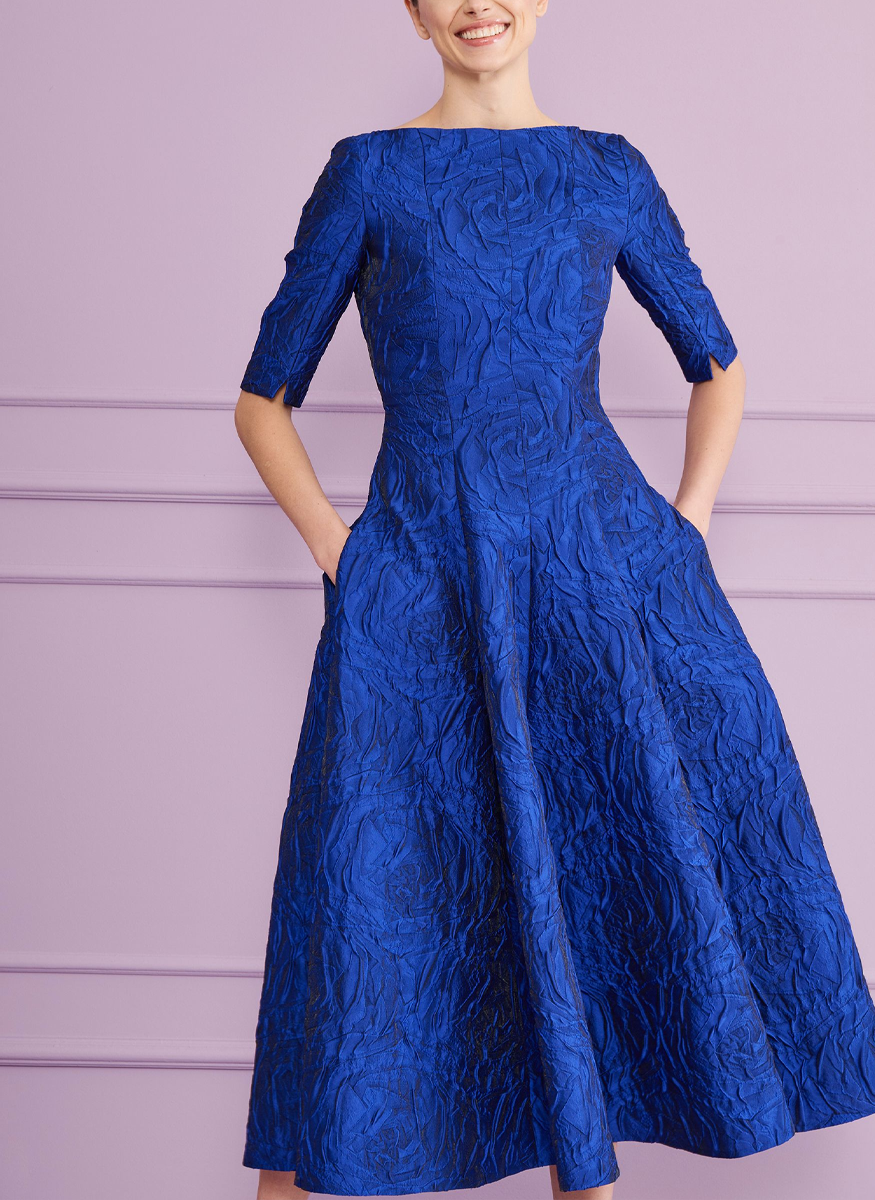 Midi Dress In Poiret Rose Jacquard - Talbot Runhof