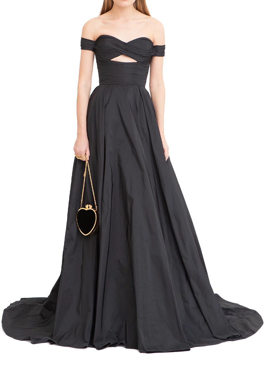 Off Shoulder Draped Cut Out Gown