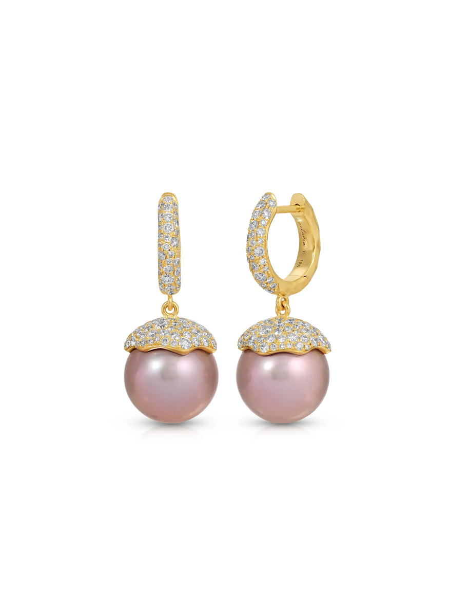 Orb Earrings, Pink Pearls