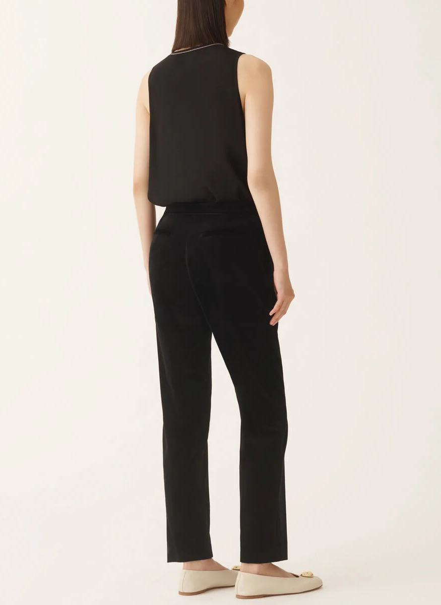 Velvet Straight Leg Trousers in Black - Fabiana Filippi